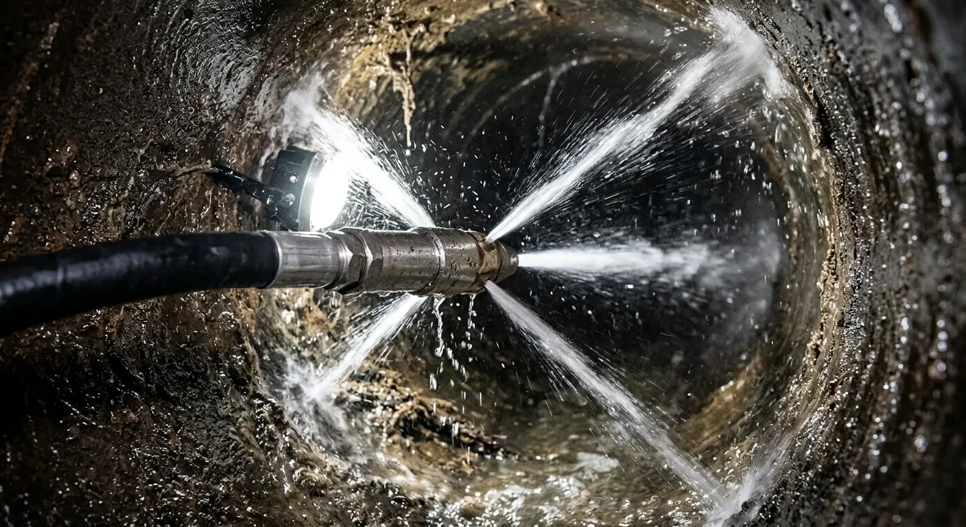 High-pressure hydro jetting nozzle cleaning sewer pipe for Sewer Cleanout in Rock Springs
